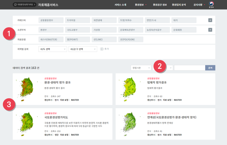 자료제공서비스의 메인화면